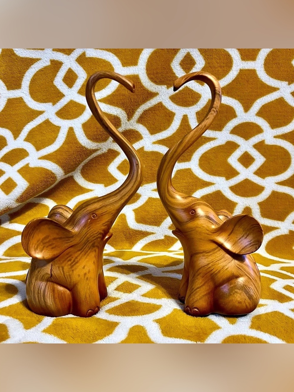Wooden Elephant Sculptures Set of 2
